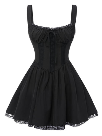 Abito gotico in pizzo spalline sottili nero anni '50