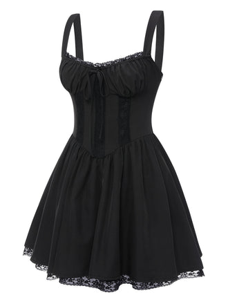 Abito gotico in pizzo spalline sottili nero anni '50