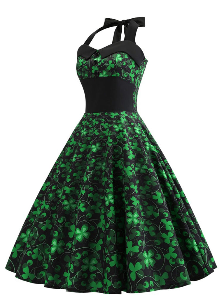 Abito trifoglio con scollo all'americana patchwork verde anni '50