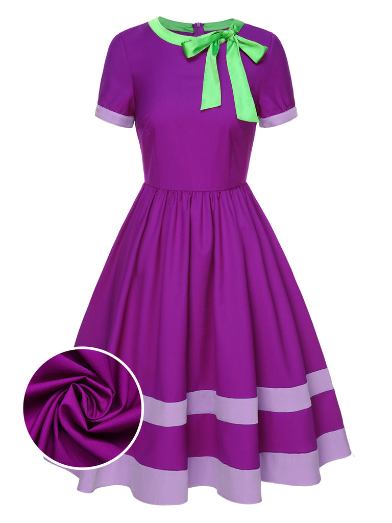 Abito con collo annodato tinta unita viola anni '50