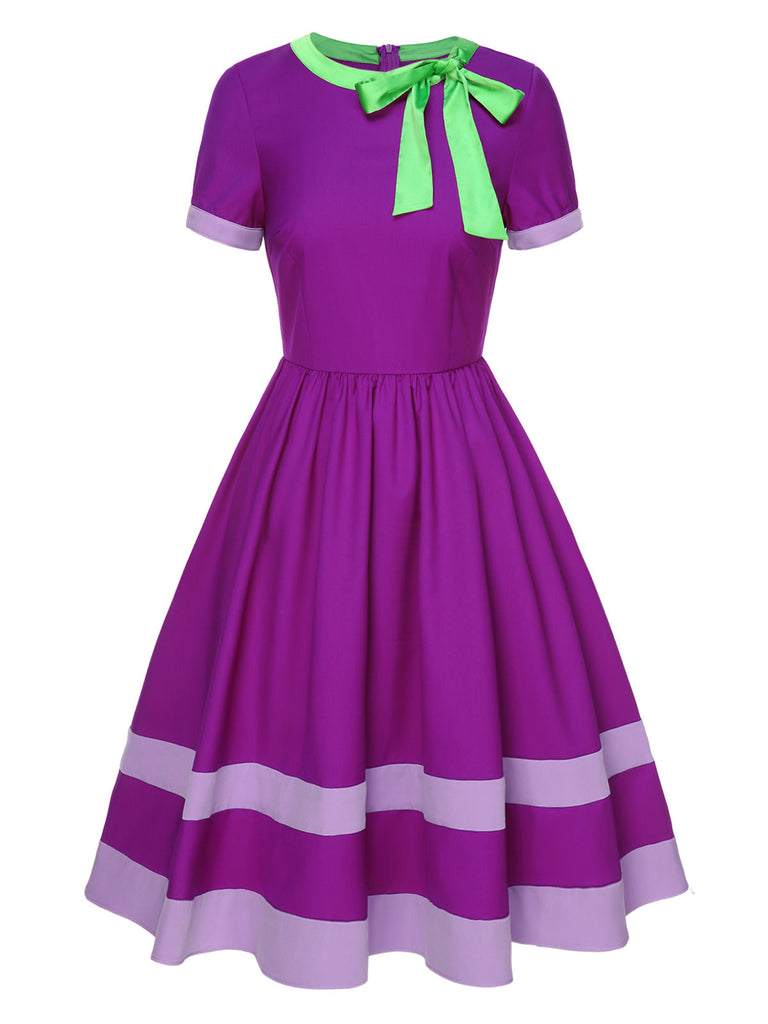 Abito con collo annodato tinta unita viola anni '50