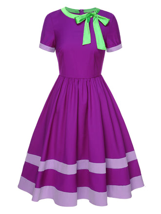 Abito con collo annodato tinta unita viola anni '50