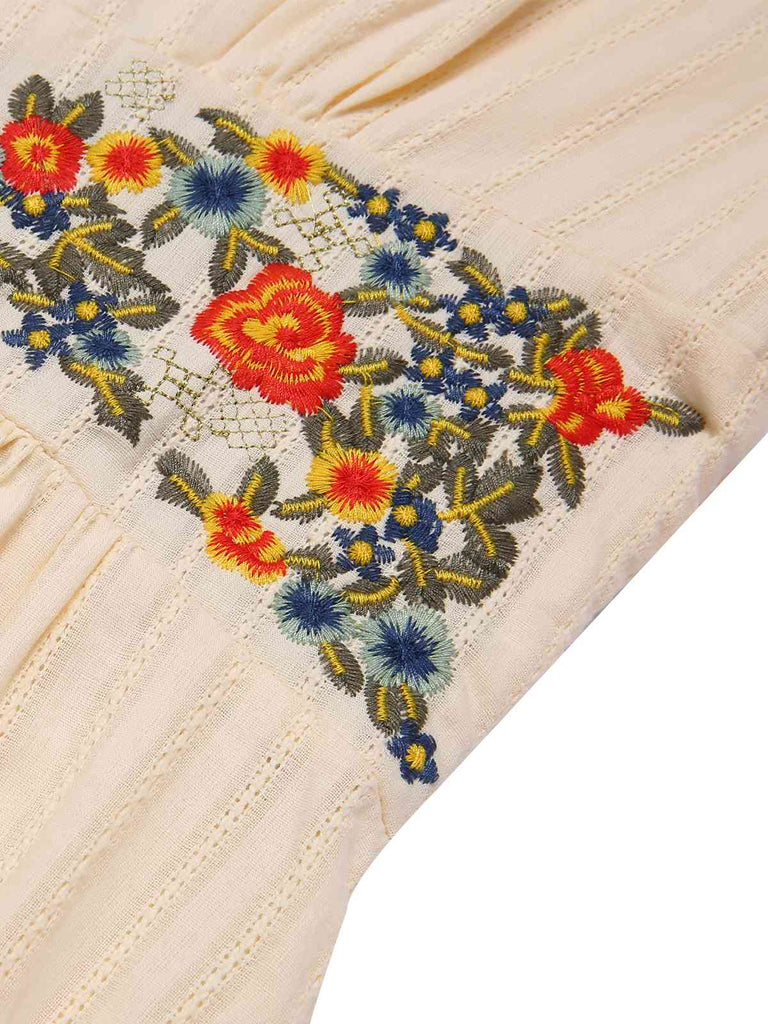 Abito floreale scollo a V in puro cotone beige anni '40