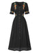 Abito in puro cotone floreale scollo a V nero anni '40