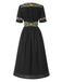 Abito in puro cotone floreale scollo a V nero anni '40