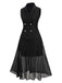2PCS Canotta scollo a V e gonna a pieghe nero anni '60