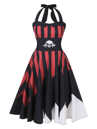 Abito con teschio scollo all'americana Halloween nero anni '50