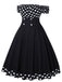 Abito a pois con spalle scoperte nero anni '50