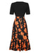 Abito patchwork floreale con scollatura irregolare nero anni '30