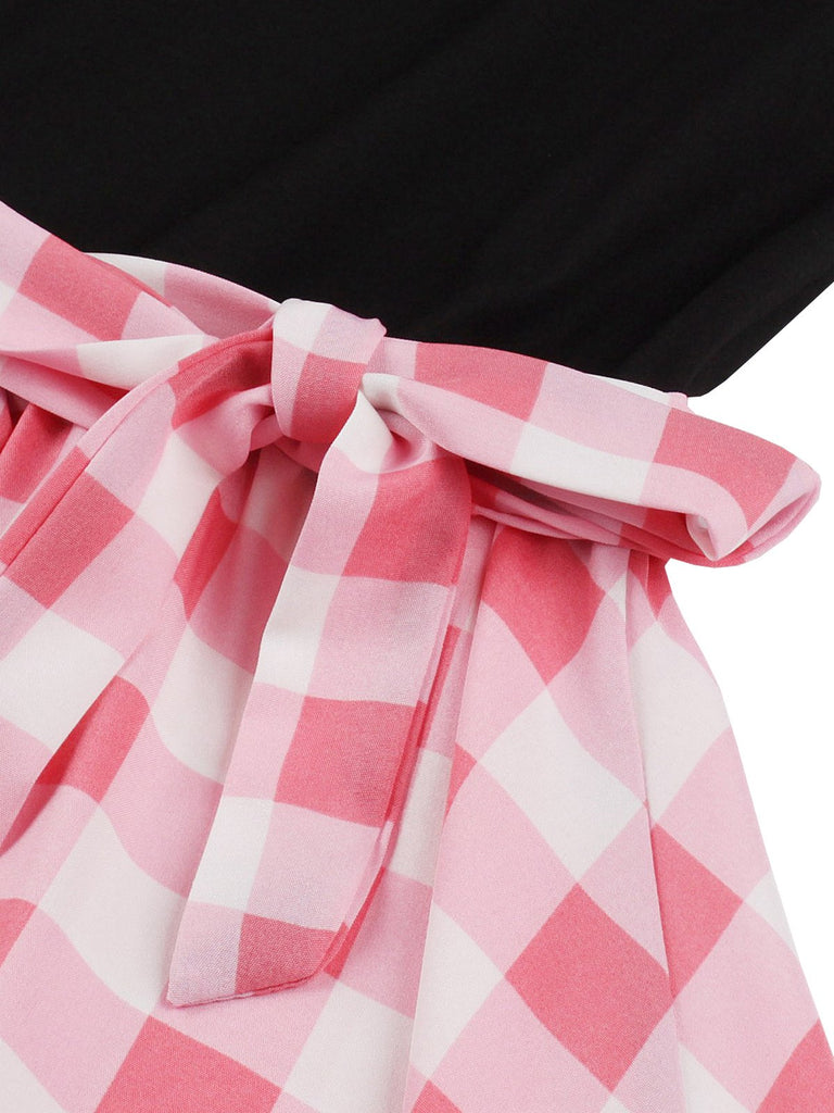 Abito a ruota patchwork con scollo a giro nero anni '50