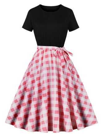 Abito a ruota patchwork con scollo a giro nero anni '50