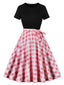Abito a ruota patchwork con scollo a giro nero anni '50