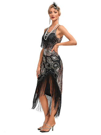 Abito da festa midi paillettes frange vintage anni '20
