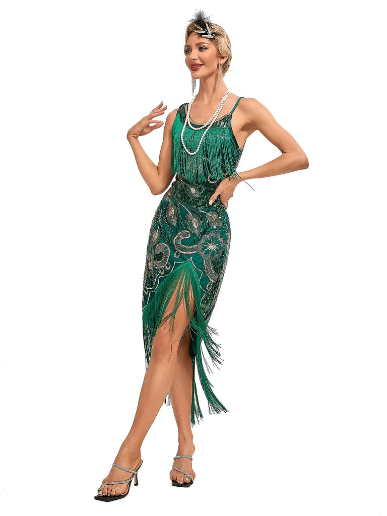 Abito da festa midi paillettes frange vintage anni '20