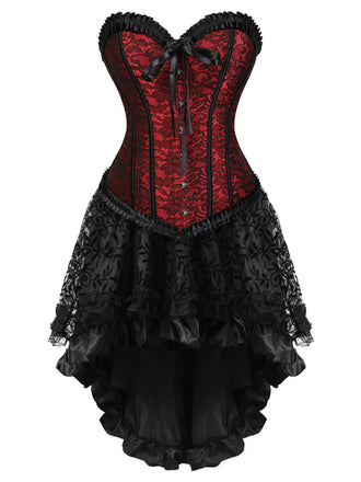 2PCS Corsetto in pizzo steampunk e gonna alta e bassa blu anni '70