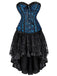 2PCS Corsetto in pizzo steampunk e gonna alta e bassa blu anni '70