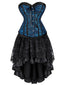 2PCS Corsetto in pizzo steampunk e gonna alta e bassa blu anni '70