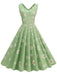 Abito a ruota margherite con scollo a V verde anni '50