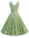 Abito a ruota margherite con scollo a V verde anni '50