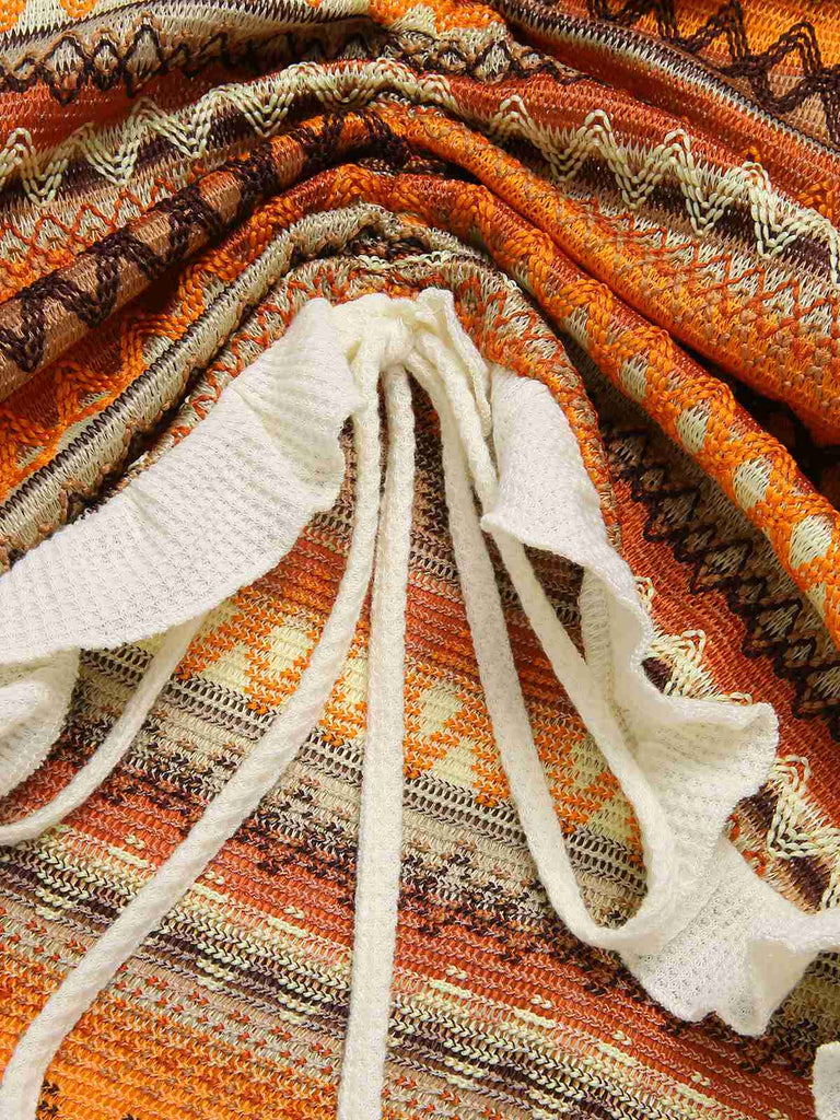 Abito in maglia coulisse bohémien multicolore anni '60