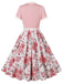 Abito rose con colletto annodato e patchwork rosa anni '50