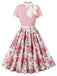 Abito rose con colletto annodato e patchwork rosa anni '50