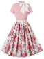 Abito rose con colletto annodato e patchwork rosa anni '50