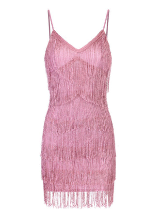 Abito rosa spalline sottili frange scollo a V anni '20