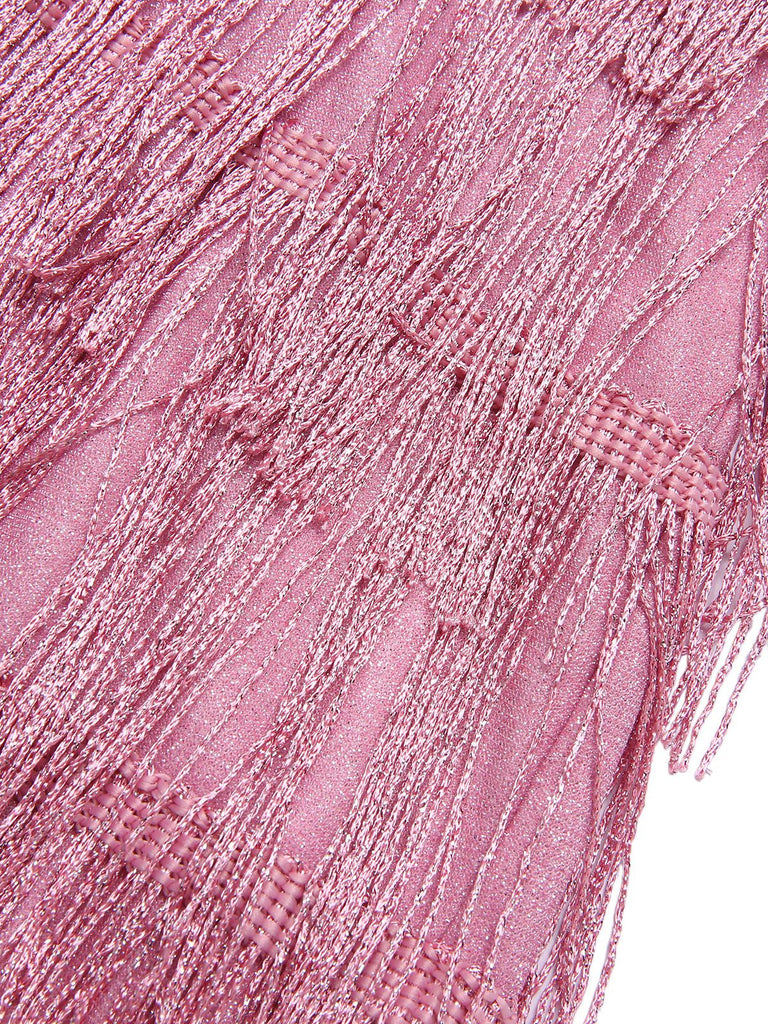Abito rosa spalline sottili frange scollo a V anni '20