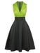 Abito in raso patchwork con revers verde anni '50