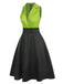 Abito in raso patchwork con revers verde anni '50