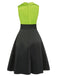 Abito in raso patchwork con revers verde anni '50
