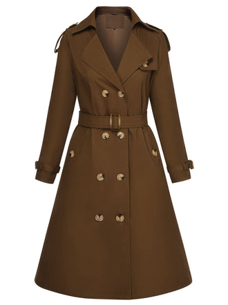 Trench con revers abbottonato color caffè anni '50