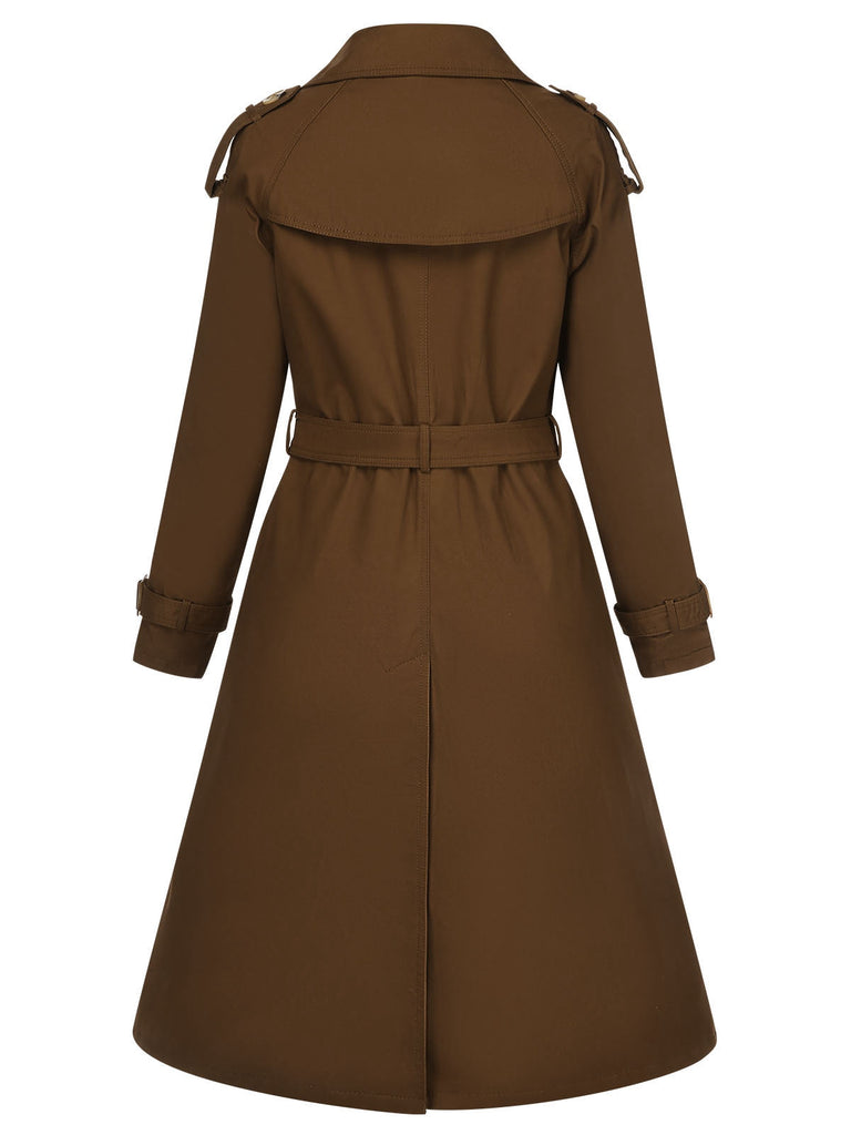 Trench con revers abbottonato color caffè anni '50