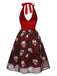 Abito con scheletro e rose in rete Halloween bordeaux anni '50