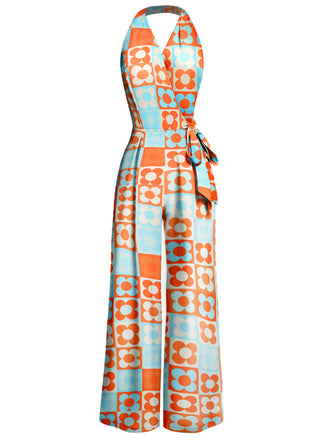 [Prevendita] Tuta lunga senza maniche con stampa floreale colorblock anni '60