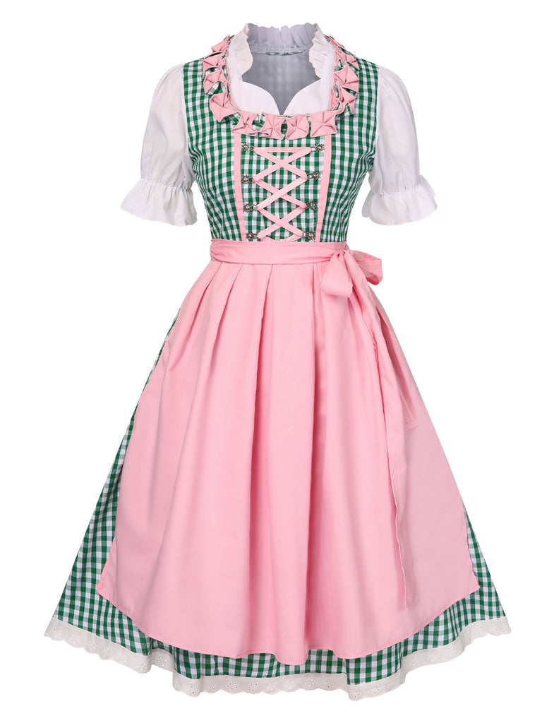2PCS Top e abito a quadri e grembiule Oktoberfest anni '50