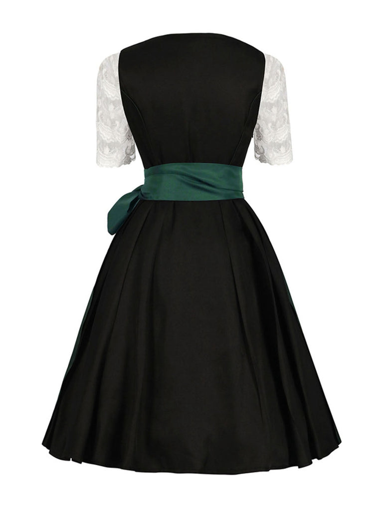 2PCS Top bianco e abito nero e grembiule verde Oktoberfest anni '50
