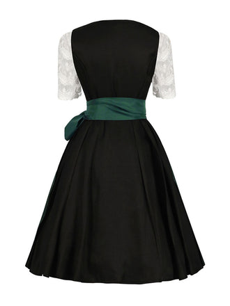 2PCS Top bianco e abito nero e grembiule verde Oktoberfest anni '50