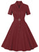 Abito con cintura e revers a tinta unita bordeaux anni '50