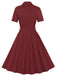 Abito con cintura e revers a tinta unita bordeaux anni '50