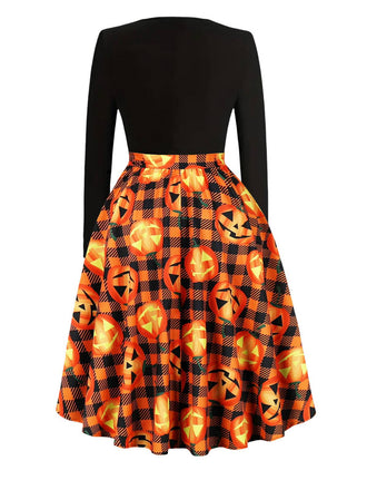Abito patchwork con scollo a onda Halloween anni '50