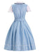 Completo con abito patchwork in pizzo Oktoberfest blu anni '50