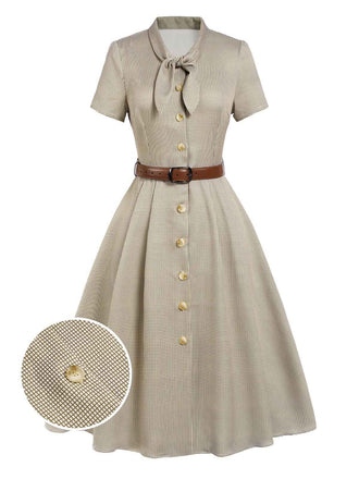 Abito piccolo plaid a quadri marrone anni '40