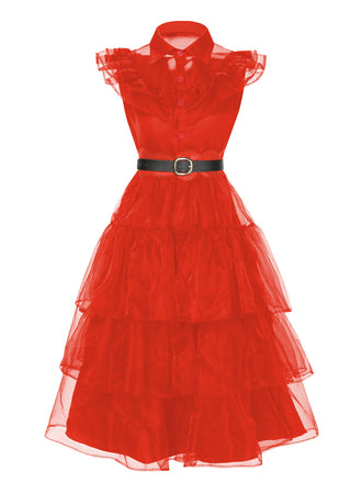Abito in pizzo cintura Halloween rosso anni '50