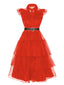 Abito in pizzo cintura Halloween rosso anni '50