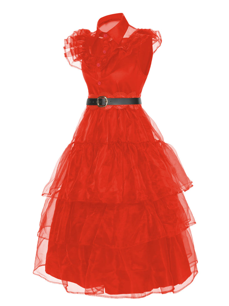 Abito in pizzo cintura Halloween rosso anni '50