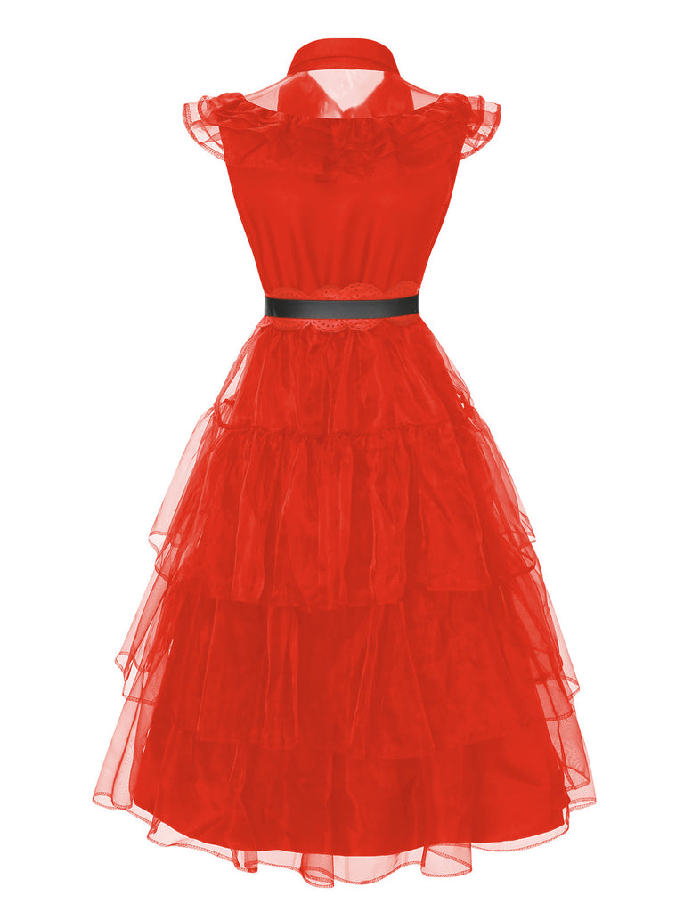 Abito in pizzo cintura Halloween rosso anni '50