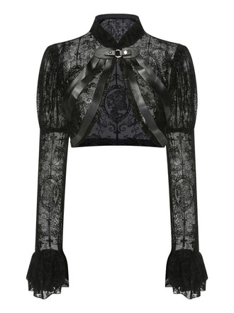 Top con fibbia in pizzo gotico di Halloween nero anni '60