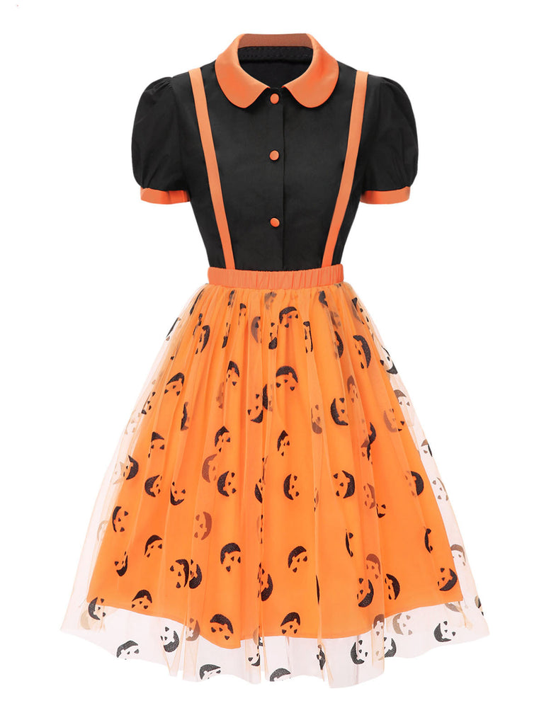 2PCS Camicetta colletto Peter Pan e gonna faccina sorridente Halloween anni '40